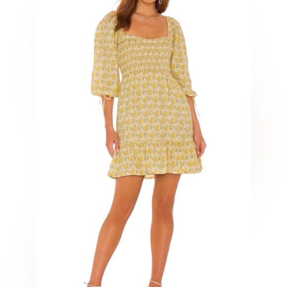 Faithfull the Brand Dresses & Skirts - Faithfull The Brand Romina Linen Floral Puff Square Neck Mini Dress, Size 6